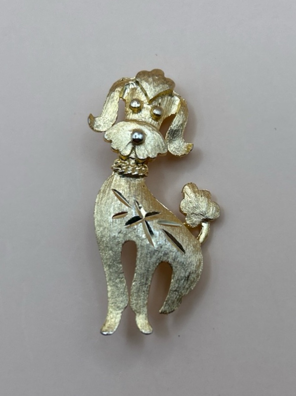Authentic Vintage Signed Mamselle Gold Tone Poodle Brooch Pin Dog Animals Whimsy
